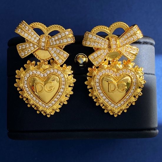 Dolce & Gabbana Vintage Bow Heart Pendant Stud Earrings