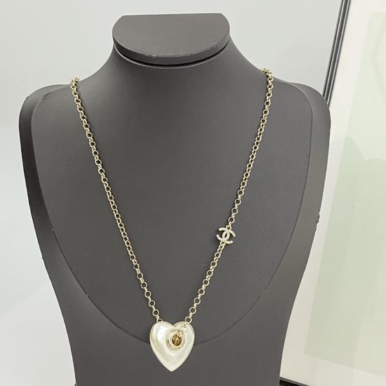 Chanel Cream Heart Necklace Rhinestone Detail