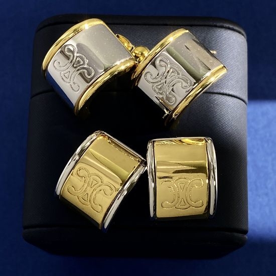 Celine Two Tone C Shape Hoop Earrings