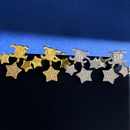Celine Rhinestone Star Fan Shape Stud Earrings