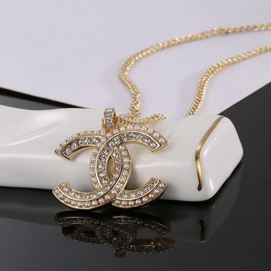 Chanel Rhinestone Pearl Pendant Necklace