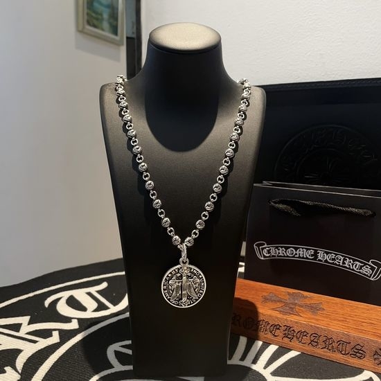 Chrome Hearts Heart Cross Round Pendant Necklace