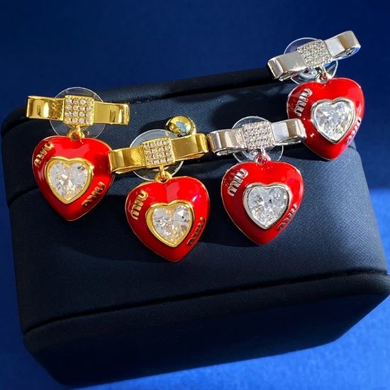 Miu Miu Rhinestone Bow Heart Drop Earrings