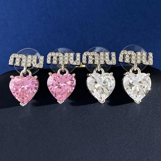 Miu Miu Rhinestone Letter Heart Drop Earrings