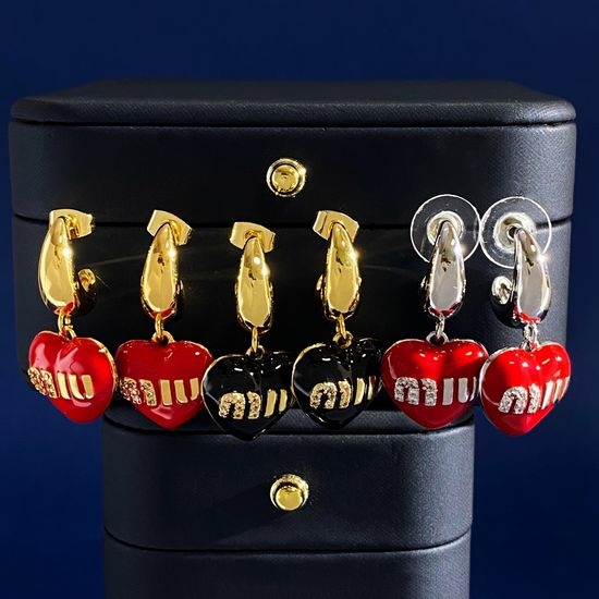 Miu Miu Enamel Heart Rhinestone C Earrings