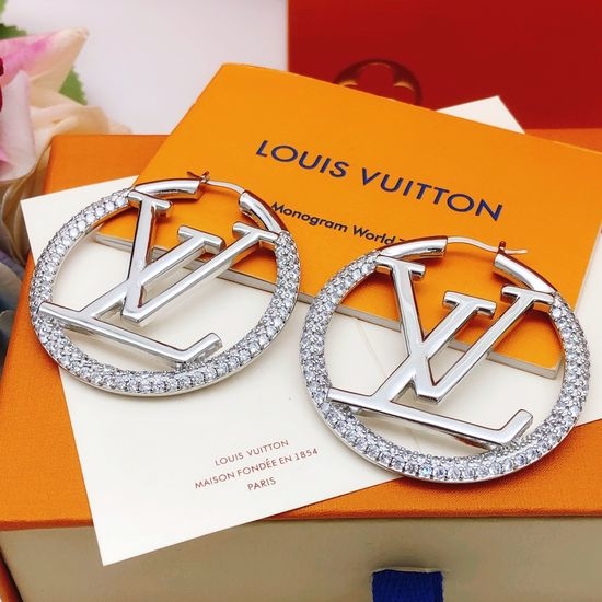 Louis Vuitton LV Round Silver Tone Drop Earrings