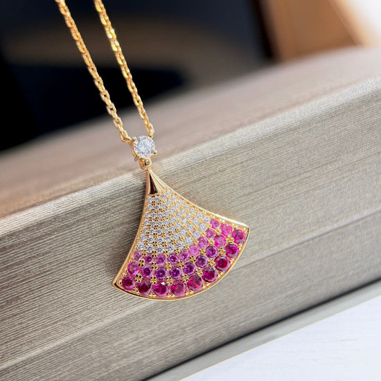Bottega Veneta BV Fan Shaped Pink Sapphire Pendant Necklace