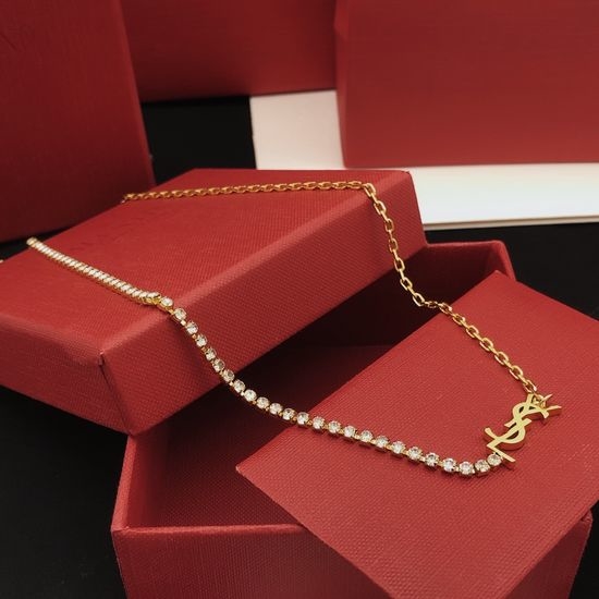 Yves Saint Laurent YSL Letter Pendant Necklace Brass Material