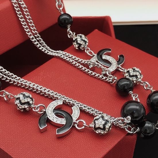 Chanel Black Pearl Sweater Chain Brass Material