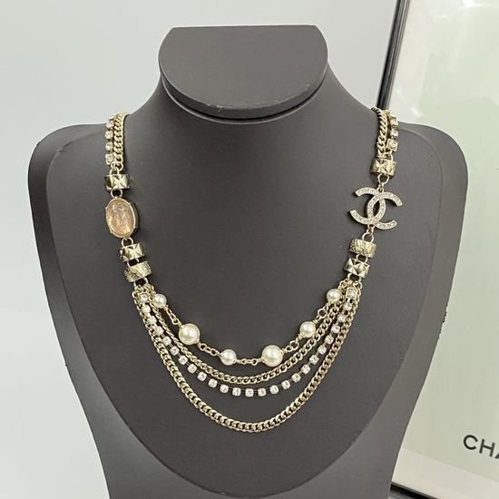 Chanel Multi-layer Pink Gemstone Carved Necklace