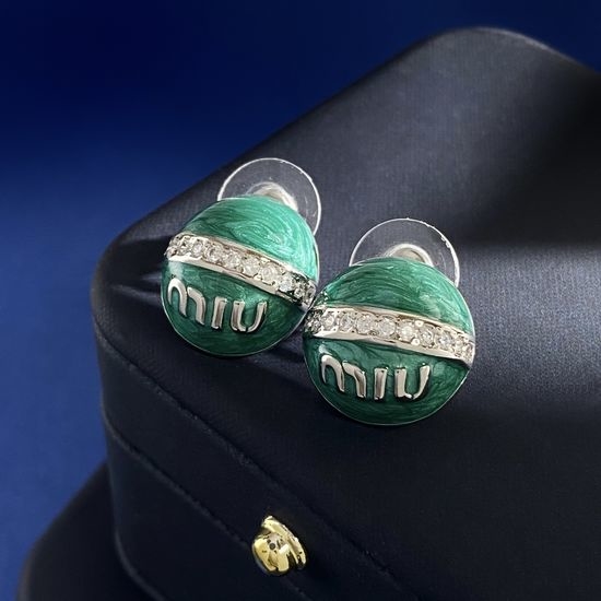 Miu Miu Enamel Oval Rhinestone Geometric Stud Earrings