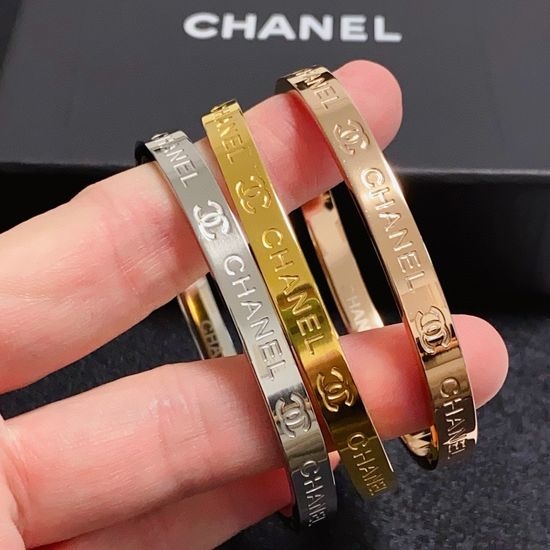 Chanel Engraved Letter High Polish Bangle