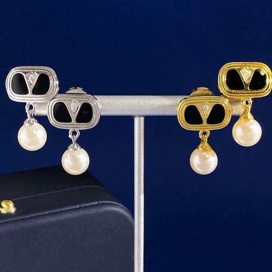 Valentino V Letter Pearl Drop Stud Earrings