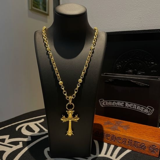 Chrome Hearts Retro Gold Cross Pendant Necklace
