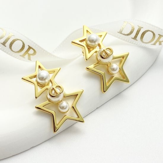 Christian Dior CD Hollow Star Pearl Stud Earrings
