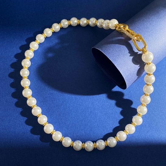 Tiffany & Co. Rhinestone Rivet Pearl Chain Necklace