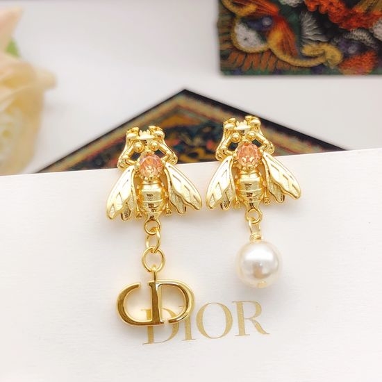 Christian Dior CD Bee Pattern Delicate Brass Earrings