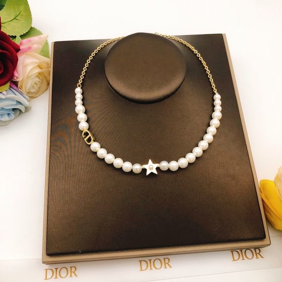 Christian Dior CD Pearl Star Pendant Necklace