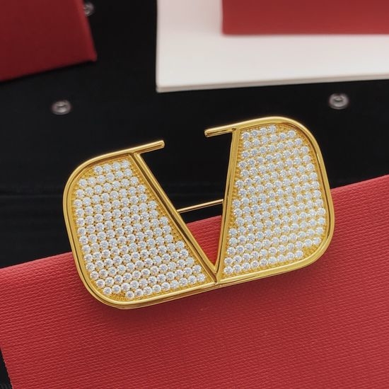 Valentino Diamond-Decorated Classic Brass Brooch