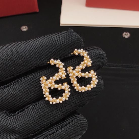 Valentino Diamond Beaded Delicate Brass Earrings