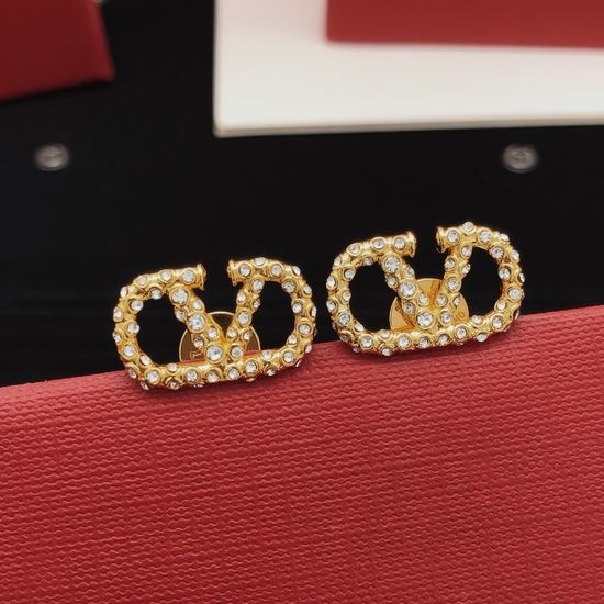 Valentino V-Shaped Beaded Elegant Brass Earrings