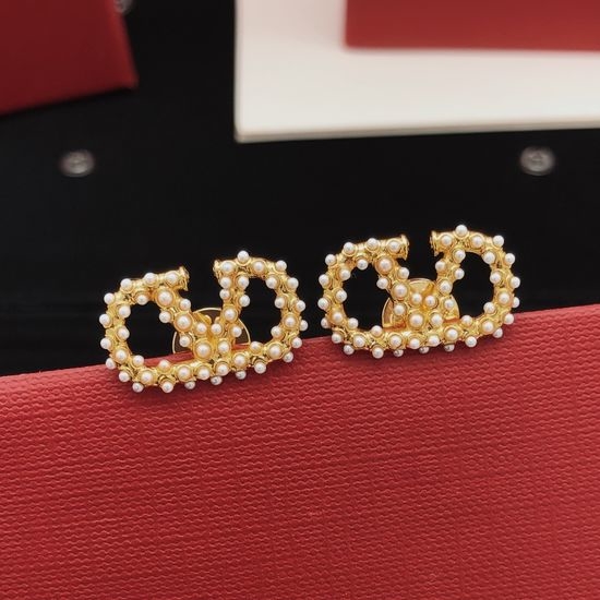 Valentino V-Shaped Diamond Brass Stud Earrings