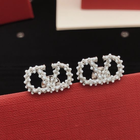 Valentino V-Shaped Beaded Brass Stud Earrings