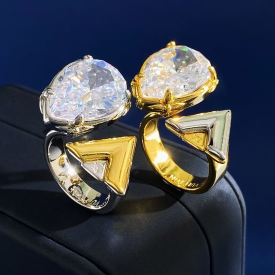 Louis Vuitton LV Teardrop Rhinestone Two Tone Open Ring