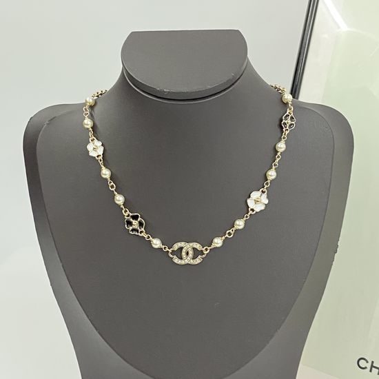 Chanel Enamel Clover Pearl Pendant Necklace