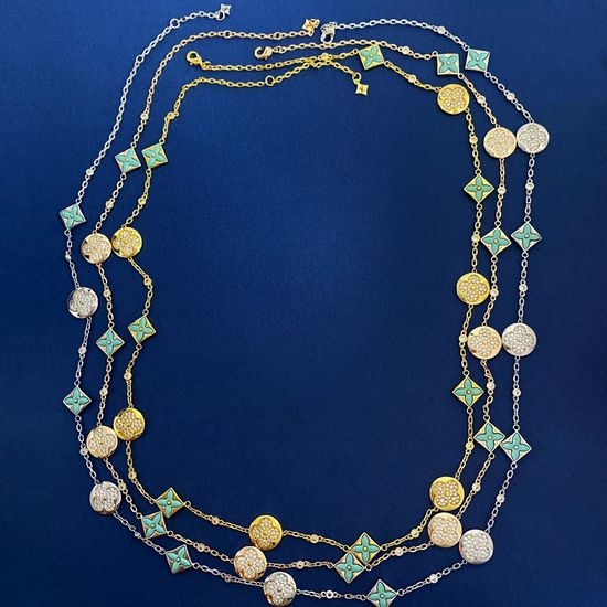Louis Vuitton LV Rhinestone Clover Long Sweater Necklace
