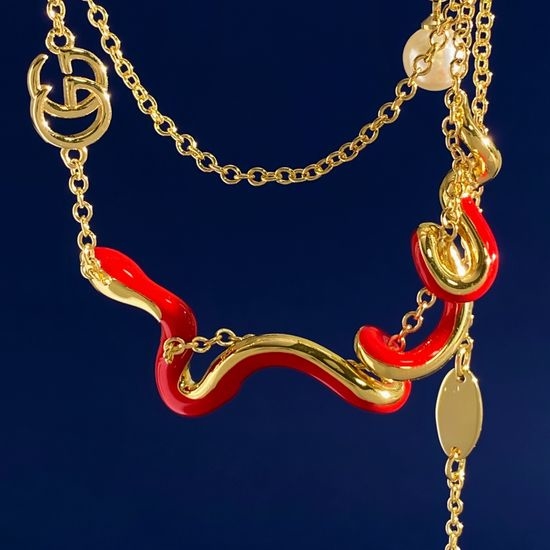 Gucci Enamel Snake Shape Pendant Necklace
