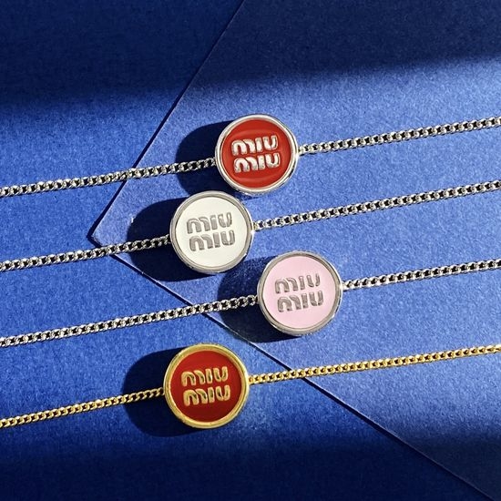 Miu Miu Enamel Round Pendant Chain Bracelet