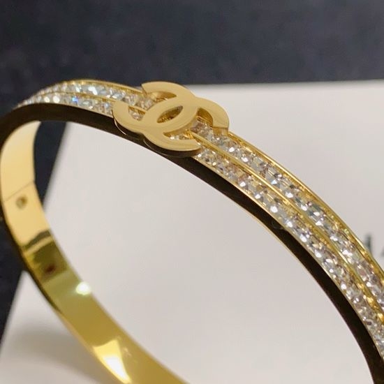 Chanel Rhinestone Inlaid Carved Bangle