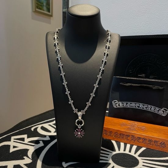 Chrome Hearts Rhinestone Cross Pendant Retro Necklace