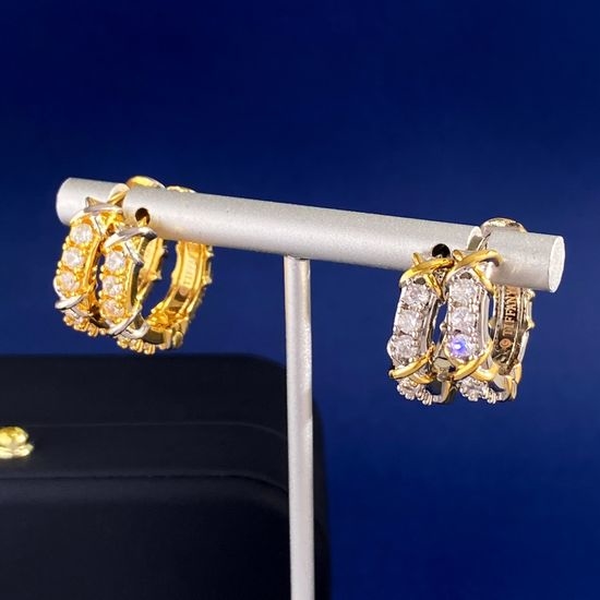 Tiffany & Co. Zircon Cross Earrings Brass Material Two Colors