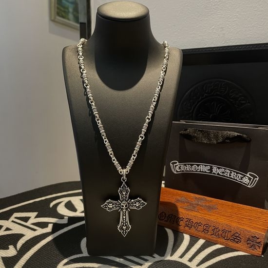 Chrome Hearts Vintage Cross Skull Pendant Necklace