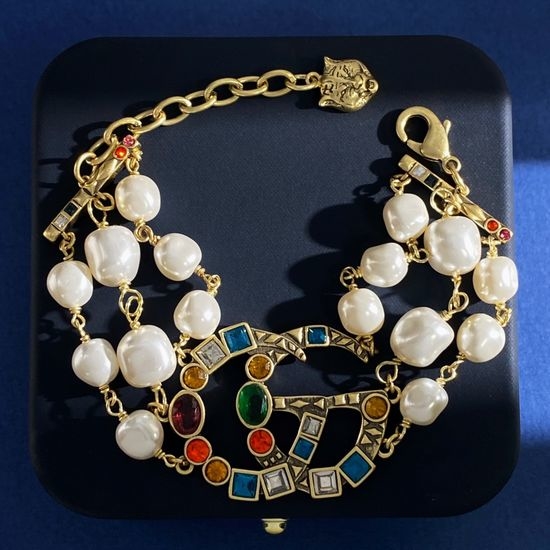 Gucci Double Letter Colorful Diamond Pearl Bracelet