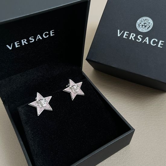 Versace Vintage Engraved Brass Stud Earrings