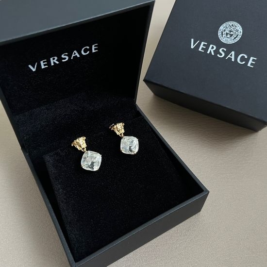 Versace Vintage Engraved Brass Stud Earrings