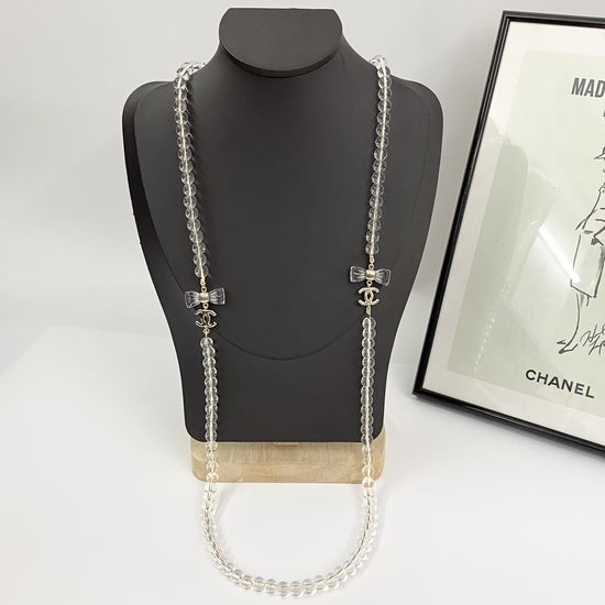 Chanel Clear Crystal Bow Sweater Chain Delicate