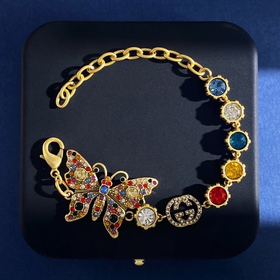 Gucci Rhinestone Butterfly Charm Bracelet