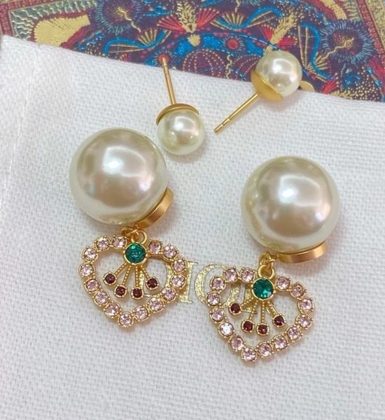 Vivienne Westhood Colorful Diamond Heart Pearl Earrings