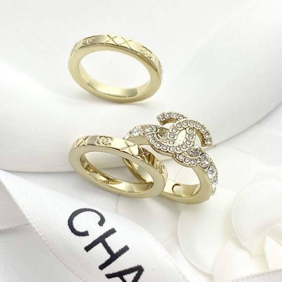 Chanel Quilted Pattern Three-Piece Ring Set