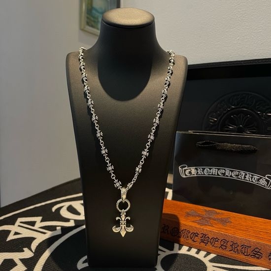 Chrome Hearts White Diamond Cross Pendant Necklace