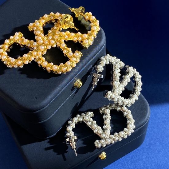 Valentino V Letter Pearl Stud Earrings