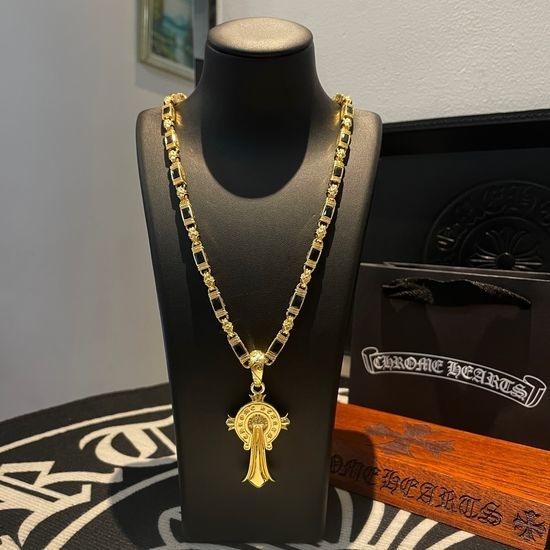 Chrome Hearts Cross Pendant Necklace with Black Stones