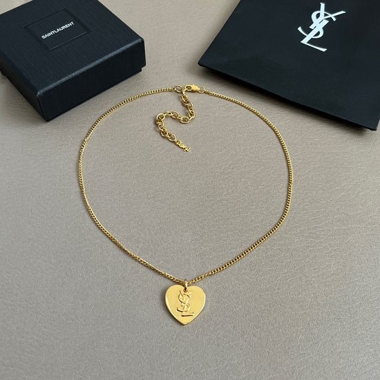 Yves Saint Laurent YSL Metal Pendant Necklace High Quality Brass