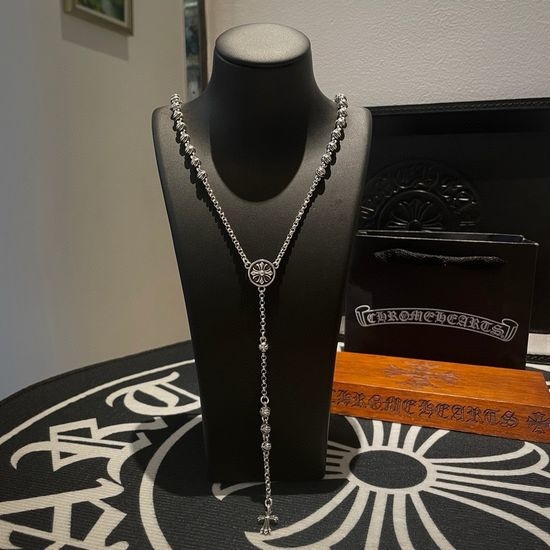 Chrome Hearts Bead Cross Pendant Sweater Necklace