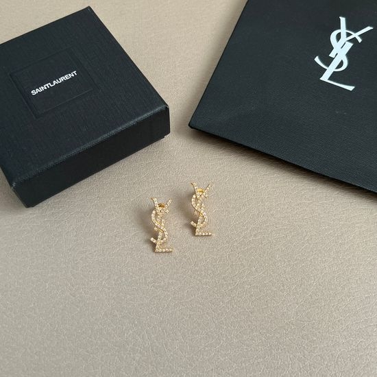 Yves Saint Laurent YSL Polished Metal Stud Earrings Elegant Design