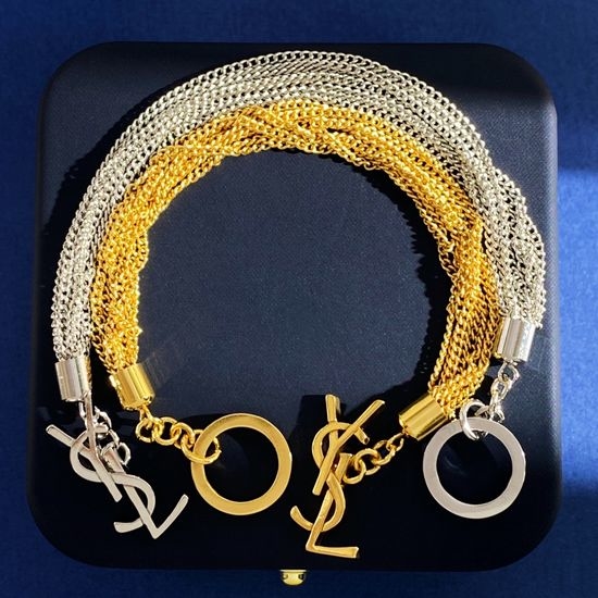 Yves Saint Laurent YSL Multi Layer Chain Buckle Bracelet